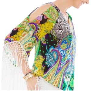 Chico’s Retro Paisley Fringe Tunic Size 2P Medium